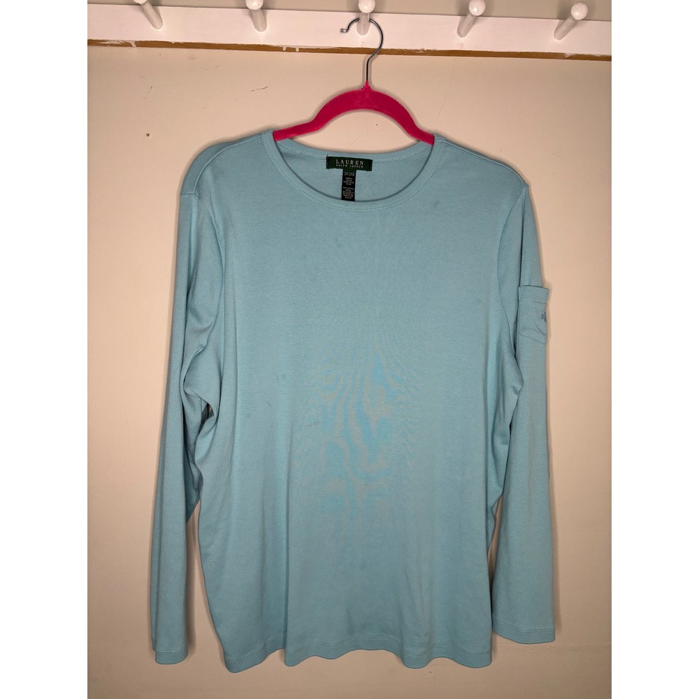 Lauren Ralph Lauren Long Sleeve Tee Baby Blue Cotton Pocket 2X
